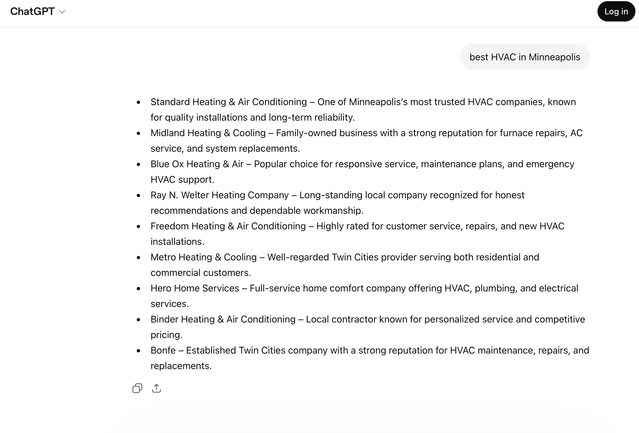 AI search result showing local business recommendations
